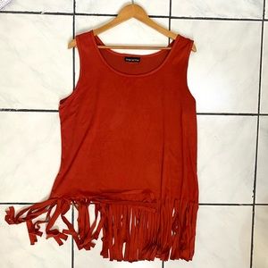 ☀️ 🏖️ Brick Suede Marianne Short Sleeve Fringe Top